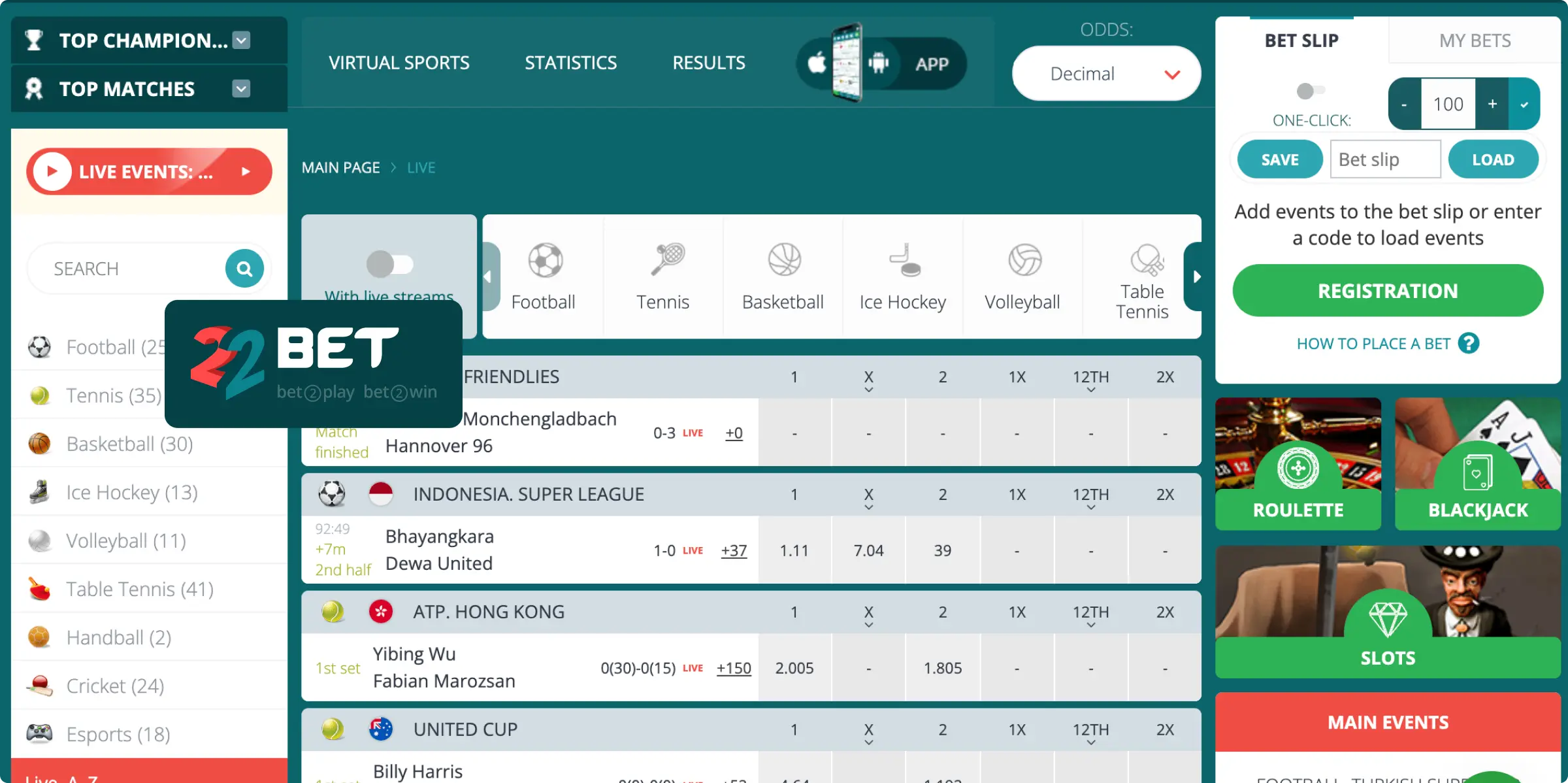 22Bet Partidos Deportivos En Directo